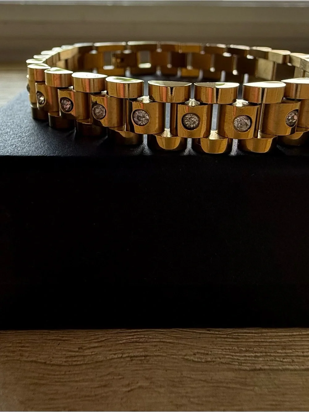 18k Gold Plated Stainless Steel Link Bracelet with Cubic Zirconia Accents